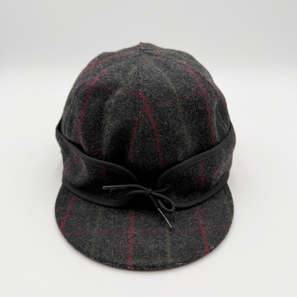 Stormy Kromer Original Cap Men 7 3/8 Charcoal Plaid Wool Blend Ear Flaps USA
